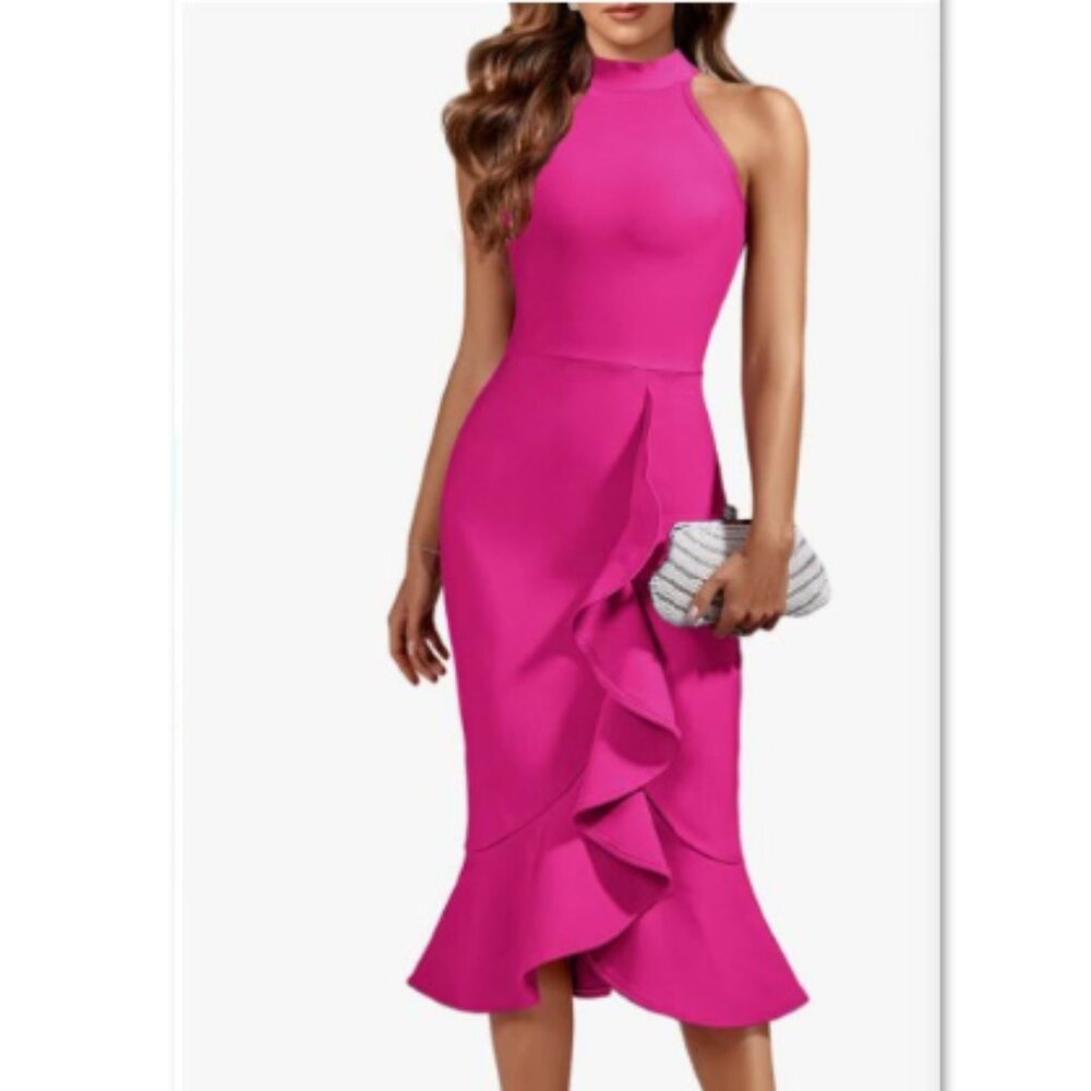 whoinshop Women's BLACK Halter Mermaid Bandage Dress | L | NWT - Picture 3 of 12